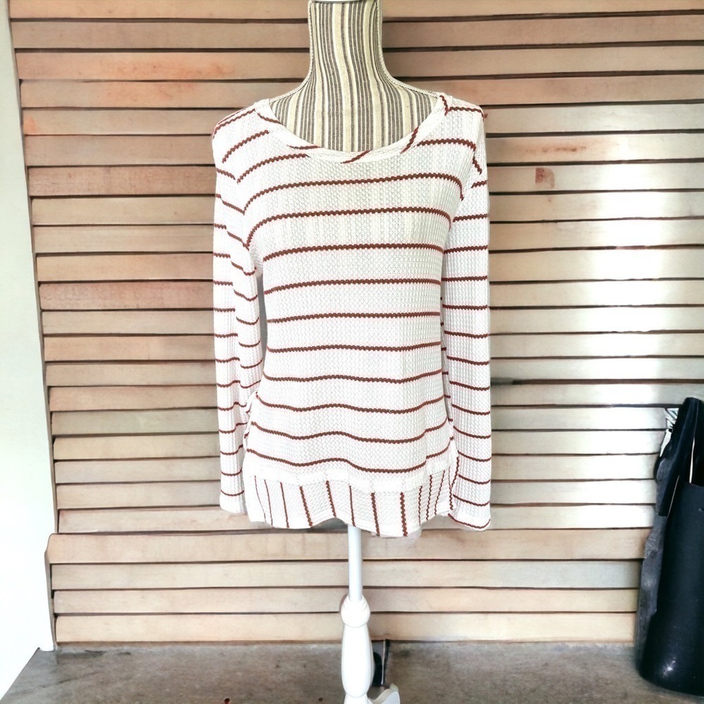 PAPER Crane waffle weave top, size L, lightweight, side slits with bow ties